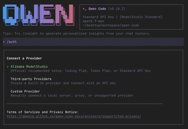 Qwen Code CLI interface.